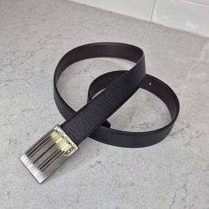 TUMI Men's Black Brown Leather Belt Reversible Buckle